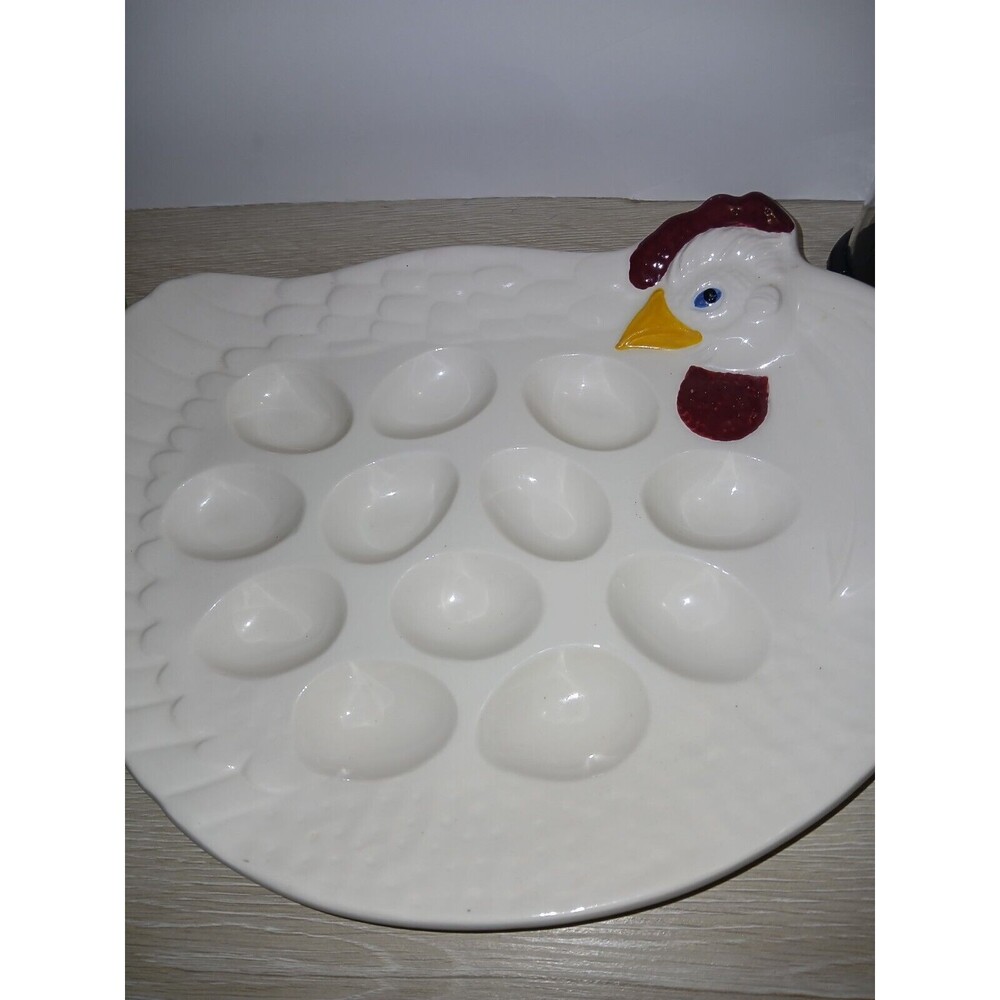 Treasure Craft Chicken Shaped Serving Platter Deviled Eggs Easter USA Vintage - Picture 9 of 13